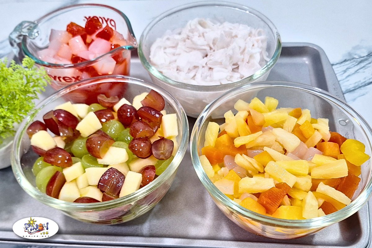 Buko and Fruits Ingredients For Cream Cheese Buko Salad